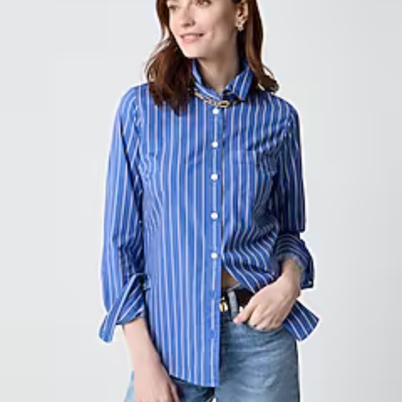 J.Crew Factory Blue/White Stripe Cotton Poplin Signature-Fit Button-Up Shirt M - Picture 1 of 7